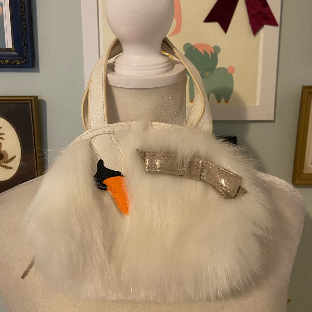 White furry swan handbag